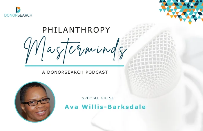 Microphone in the background with a profile picture of Ava Willis-Barksdale