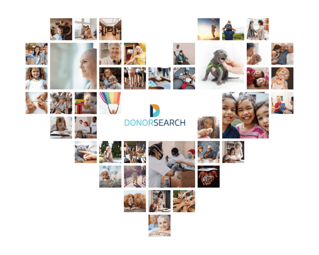 DonorSearch collage in the shape of a heart