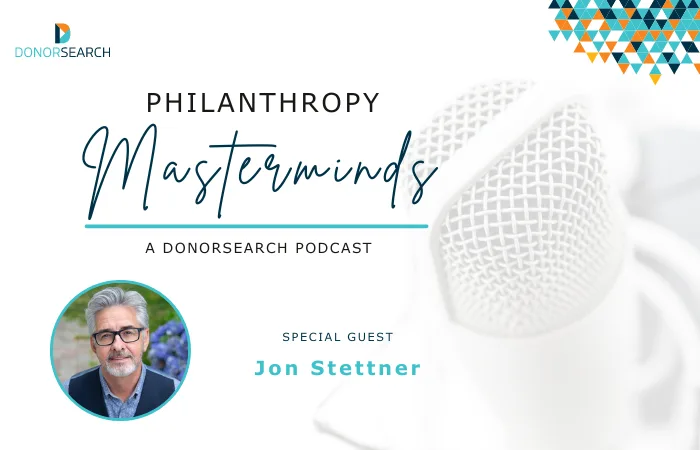 Microphone in the background with a profile picture of Jon Stettner