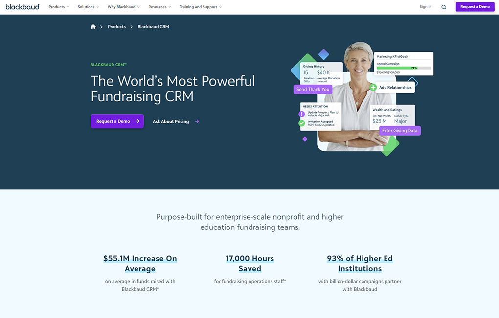 Blackbaud CRM’s homepage