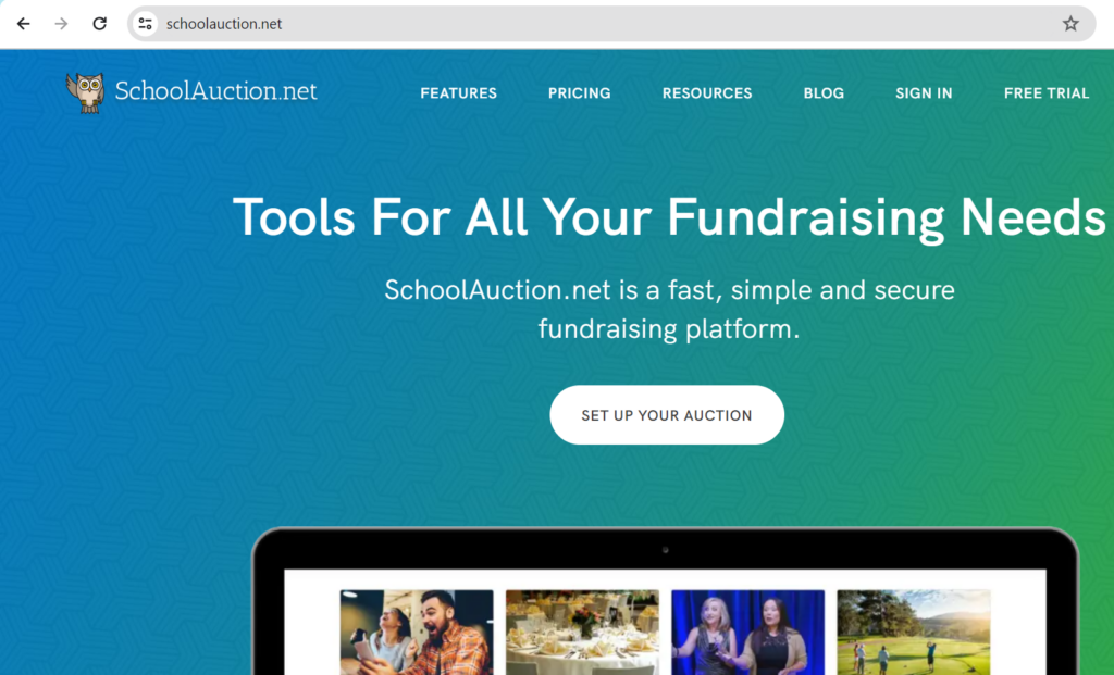 Screenshot of SchoolAuction.net's online silent auction software.