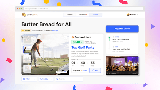 Screenshot of GiveButter's online silent auction software
