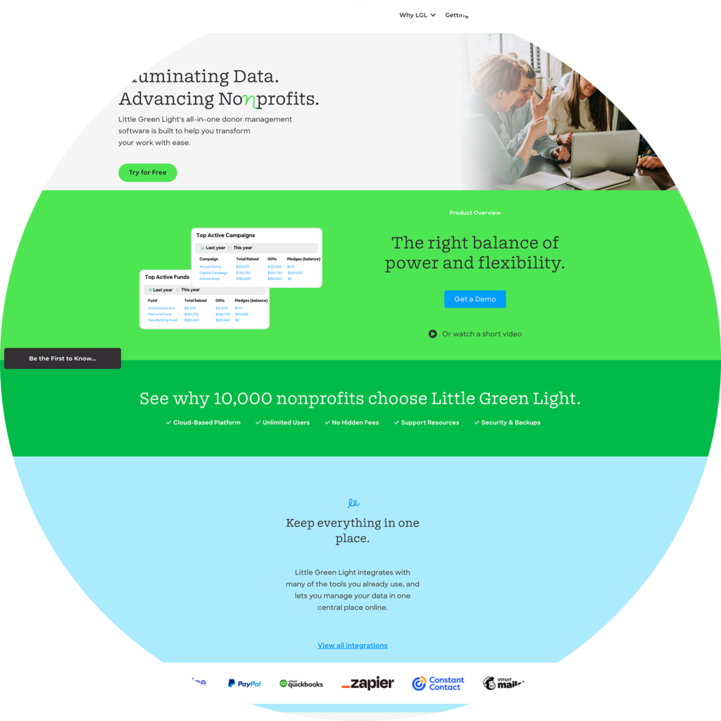 A screenshot of the Little Green Light homepage.