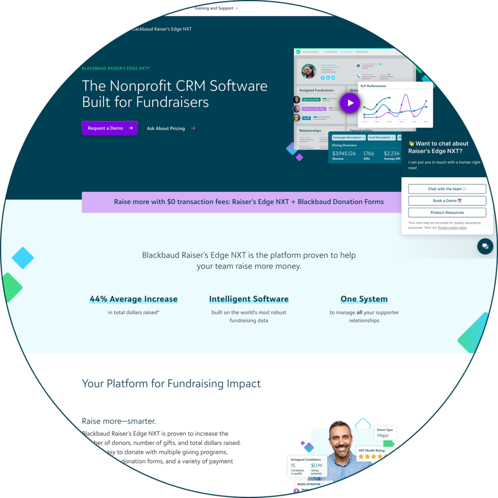 A screenshot of the Raiser’s Edge NXT product page.
